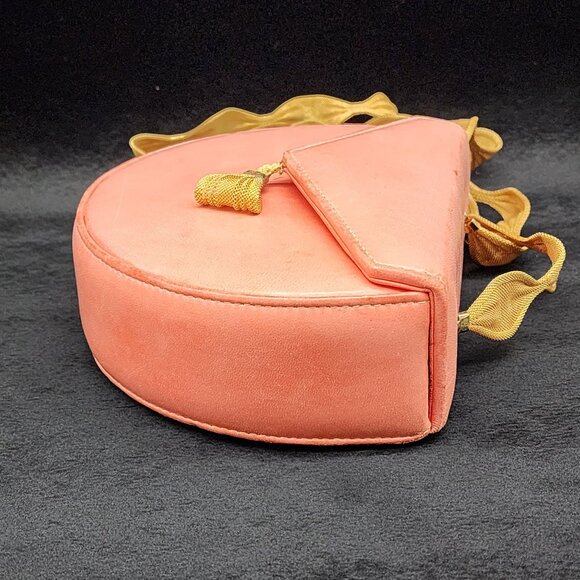 Pink Salmon Leather Bag Gold Mesh Strap Small Hard Case Sondra Robert Vintage - Picture 11 of 15